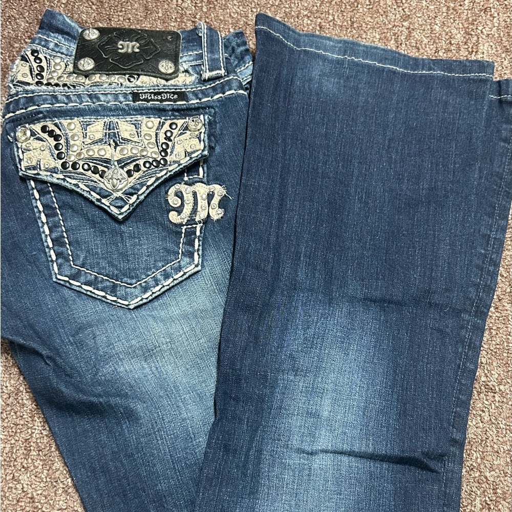 Miss Me Blue Flare Jeans with Embellished Design